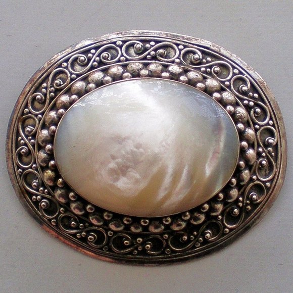 Gorgeous Sterling Silver 925 Mother of Pearl MOP Pin Brooch Pendant 22.7 grams